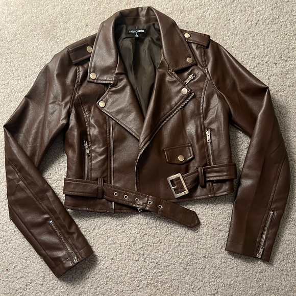 Fashion Nova Brown Faux Leather Jacket - Picture 2 of 6